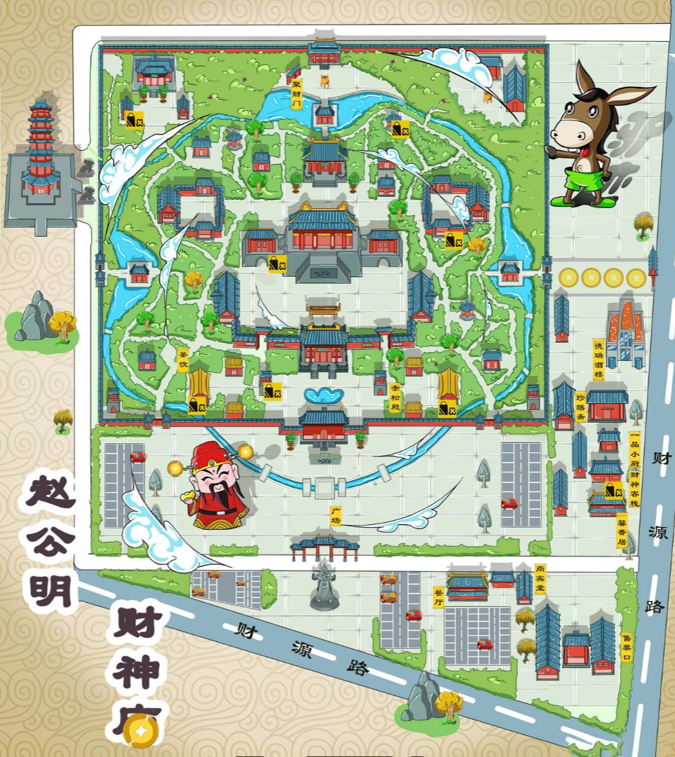 方城寺庙类手绘地图